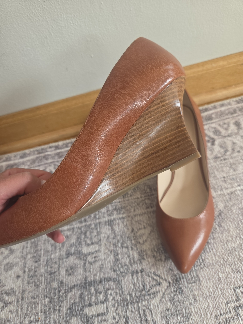 Franco Sarto Cognac Pointed-Toe Leather Pumps - Picture 2 of 7